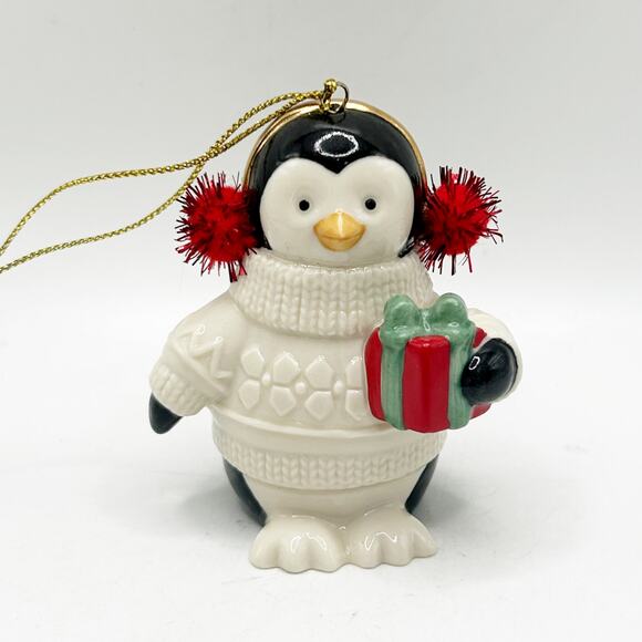 Lenox RARE Penguin Ornament Dressed Up In Sweater W/Ear Muffs - Picture 1 of 5